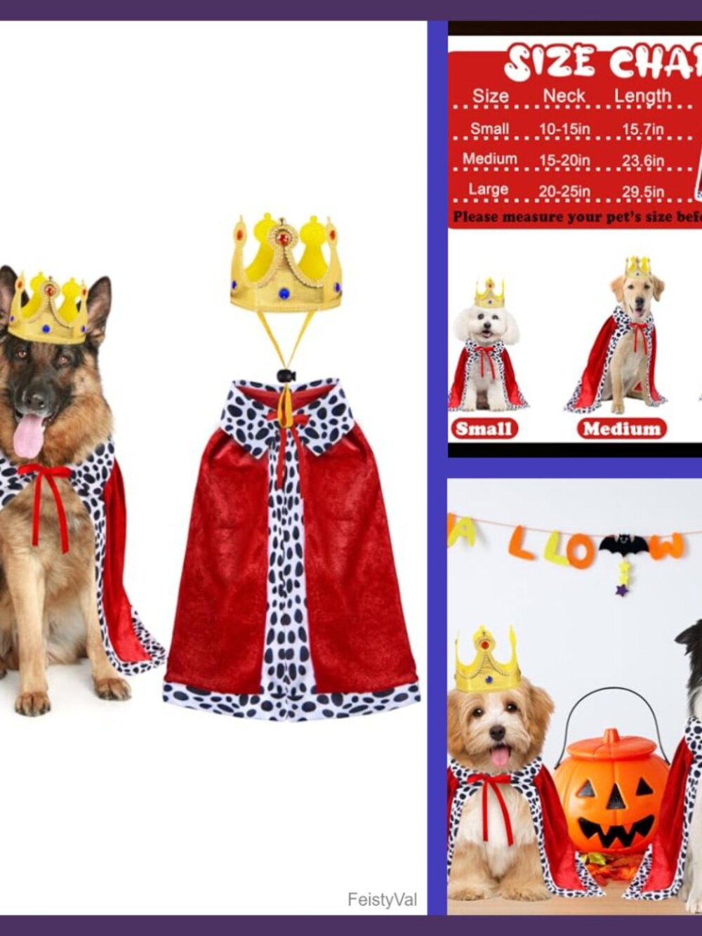 Dog King Costume Cloak and Crown Set Funny Pet Halloween Outfit